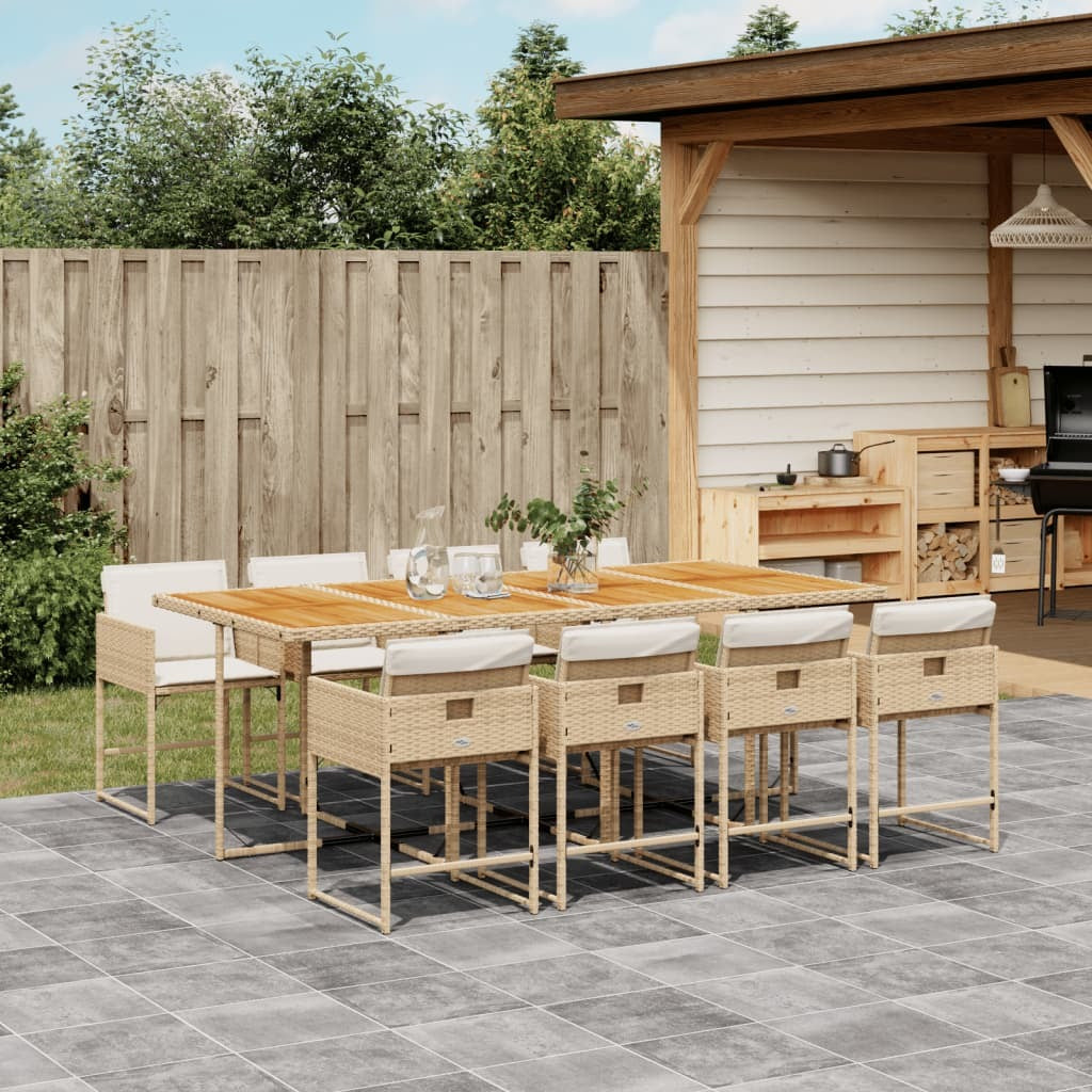 9 Piece Patio Dining Set with Cushions Beige Poly Rattan