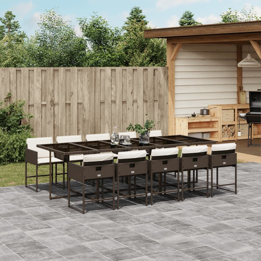 11 Piece Patio Dining Set with Cushions Brown Poly Rattan