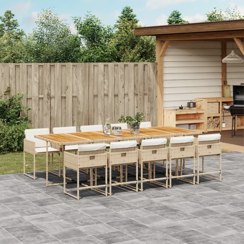 11 Piece Patio Dining Set with Cushions Beige Poly Rattan