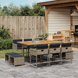 11 Piece Garden Dining Set with Cushions Grey Poly Rattan
