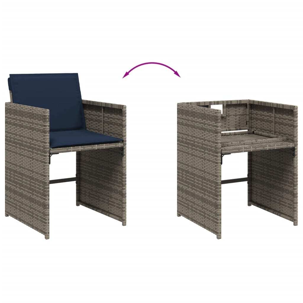 11 Piece Garden Dining Set with Cushions Grey Poly Rattan