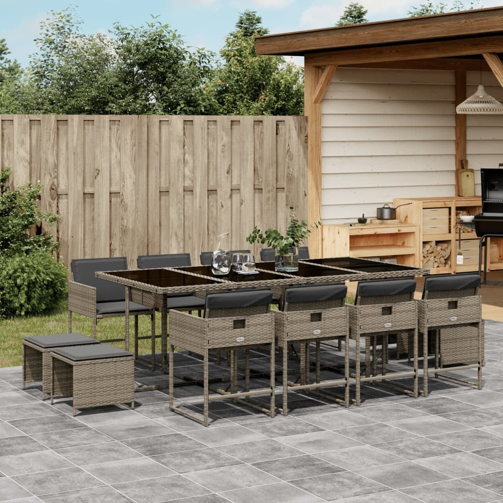 13 Piece Patio Dining Set with Cushions Gray Poly Rattan