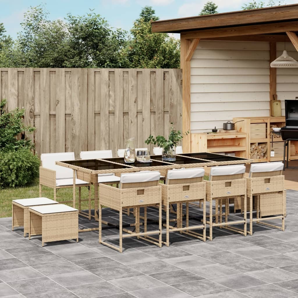 13 Piece Patio Dining Set with Cushions Beige Poly Rattan