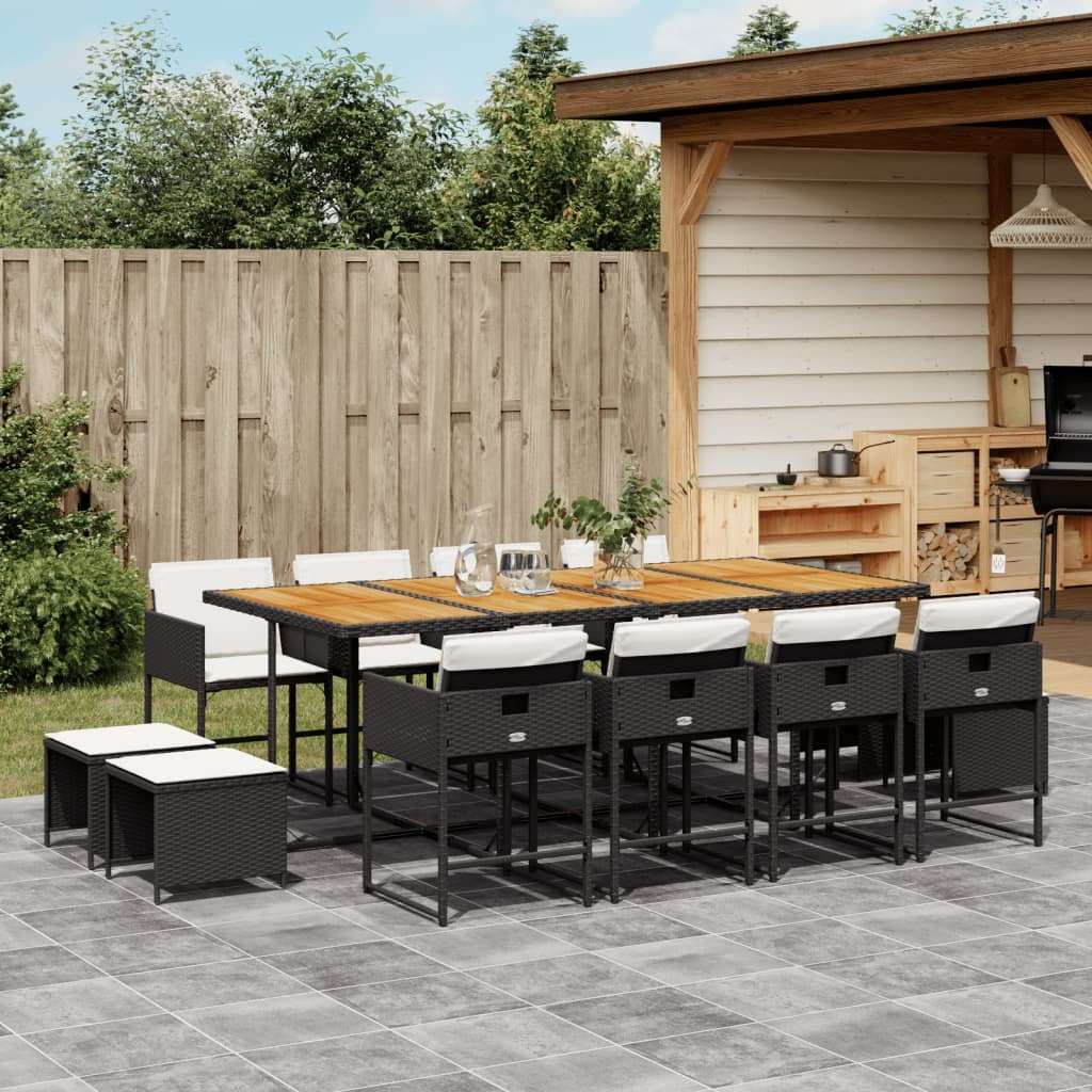 13 Piece Patio Dining Set with Cushions Black Poly Rattan