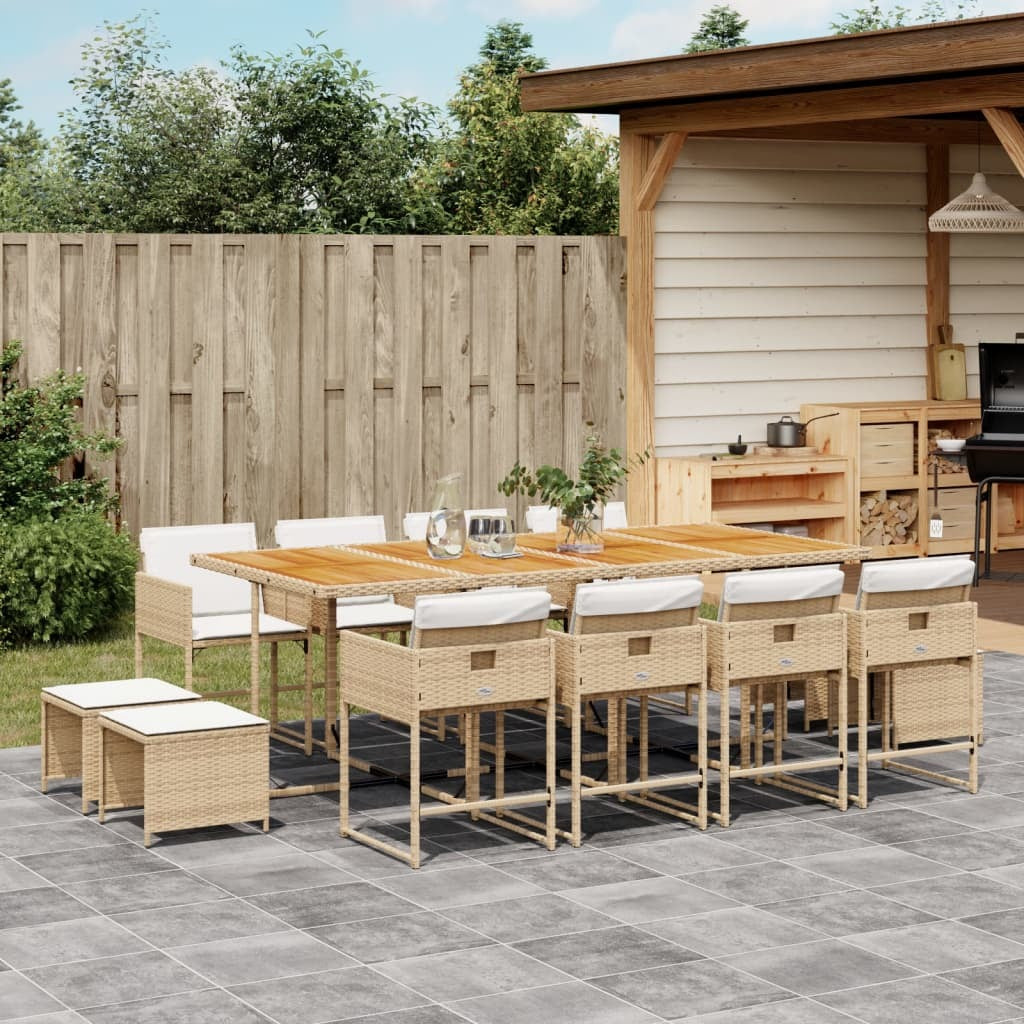13 Piece Patio Dining Set with Cushions Beige Poly Rattan