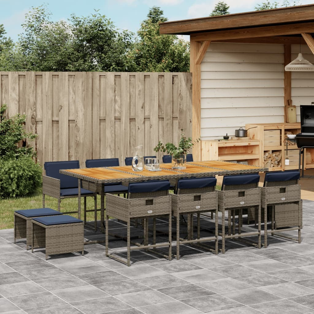 13 Piece Garden Dining Set with Cushions Grey Poly Rattan