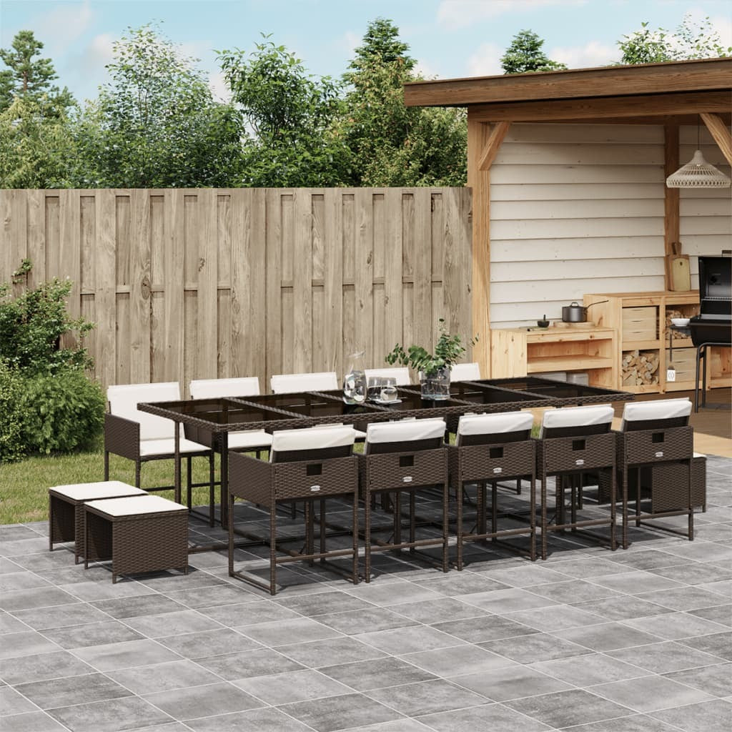15 Piece Patio Dining Set with Cushions Brown Poly Rattan