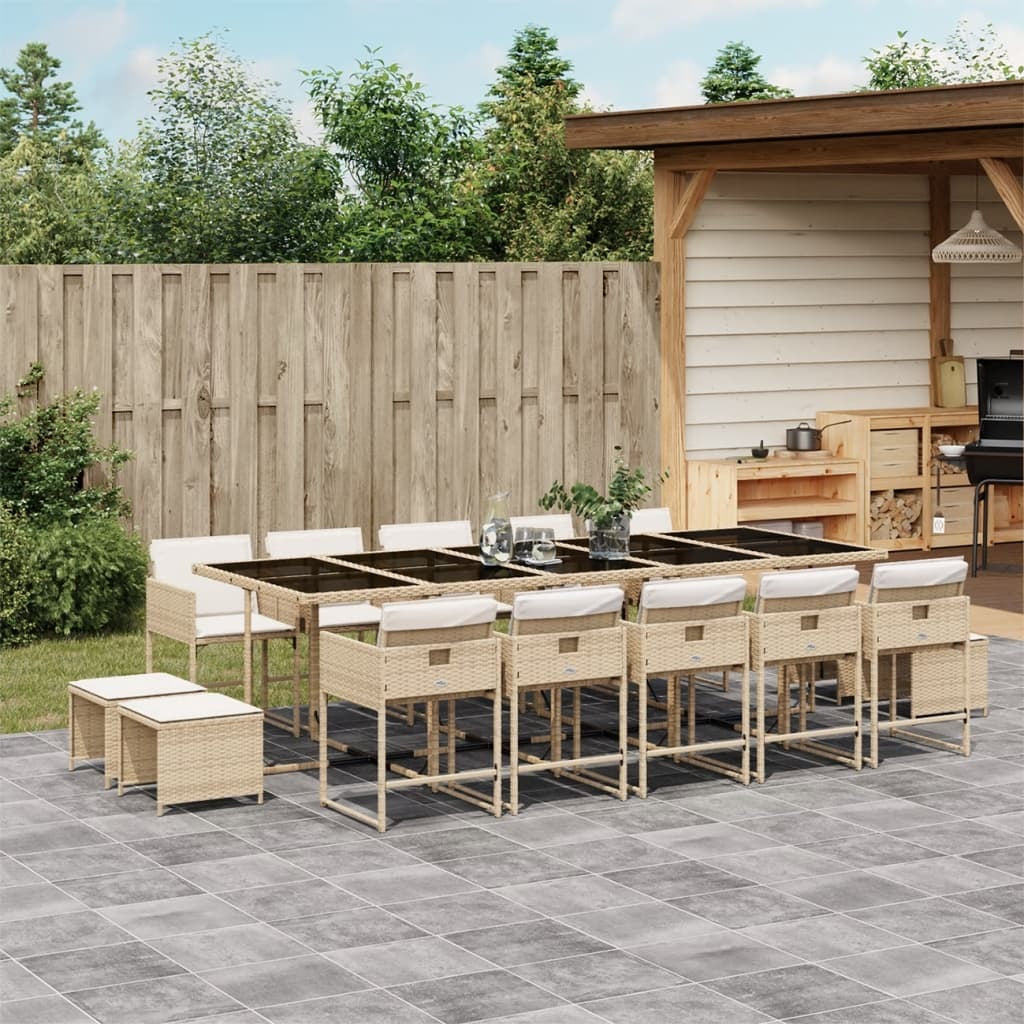 15 Piece Patio Dining Set with Cushions Beige Poly Rattan