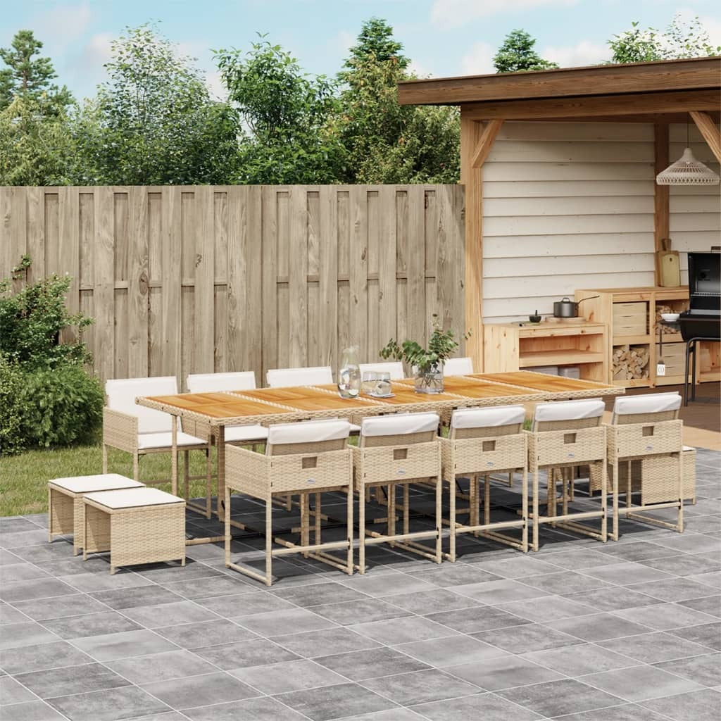 15 Piece Patio Dining Set with Cushions Beige Poly Rattan