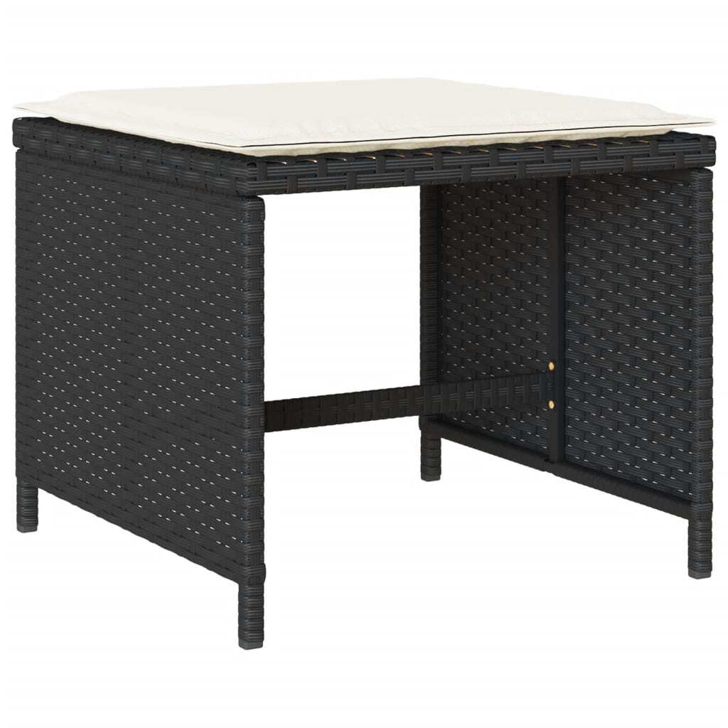 17 Piece Patio Dining Set with Cushions Black Poly Rattan