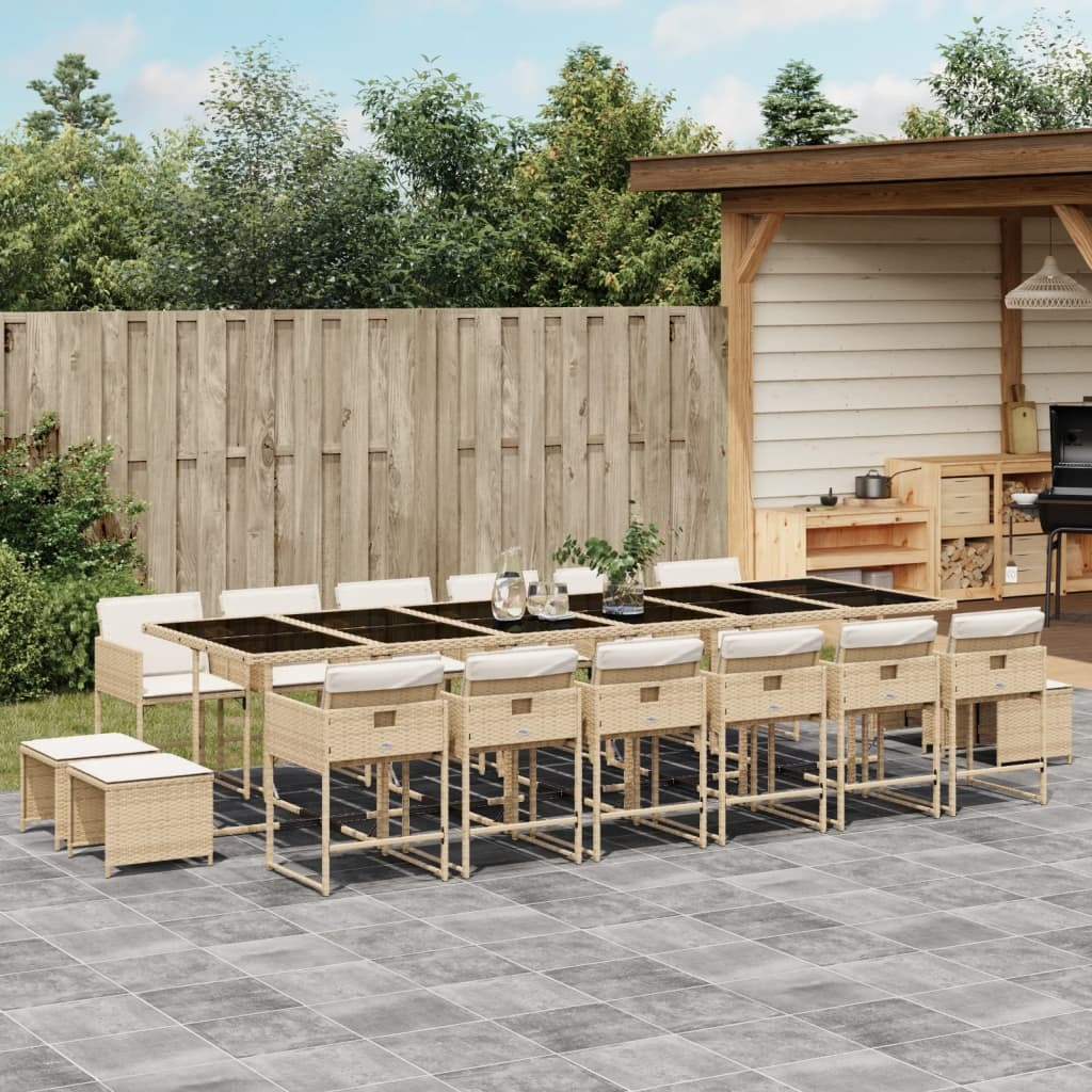 17 Piece Patio Dining Set with Cushions Beige Poly Rattan