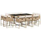 11 Piece Patio Dining Set with Cushions Beige Poly Rattan