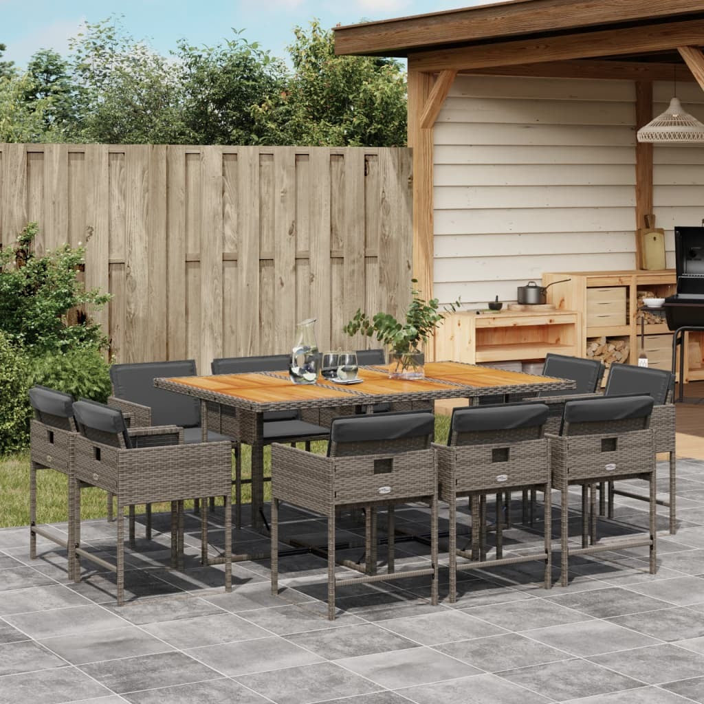 11 Piece Patio Dining Set with Cushions Gray Poly Rattan