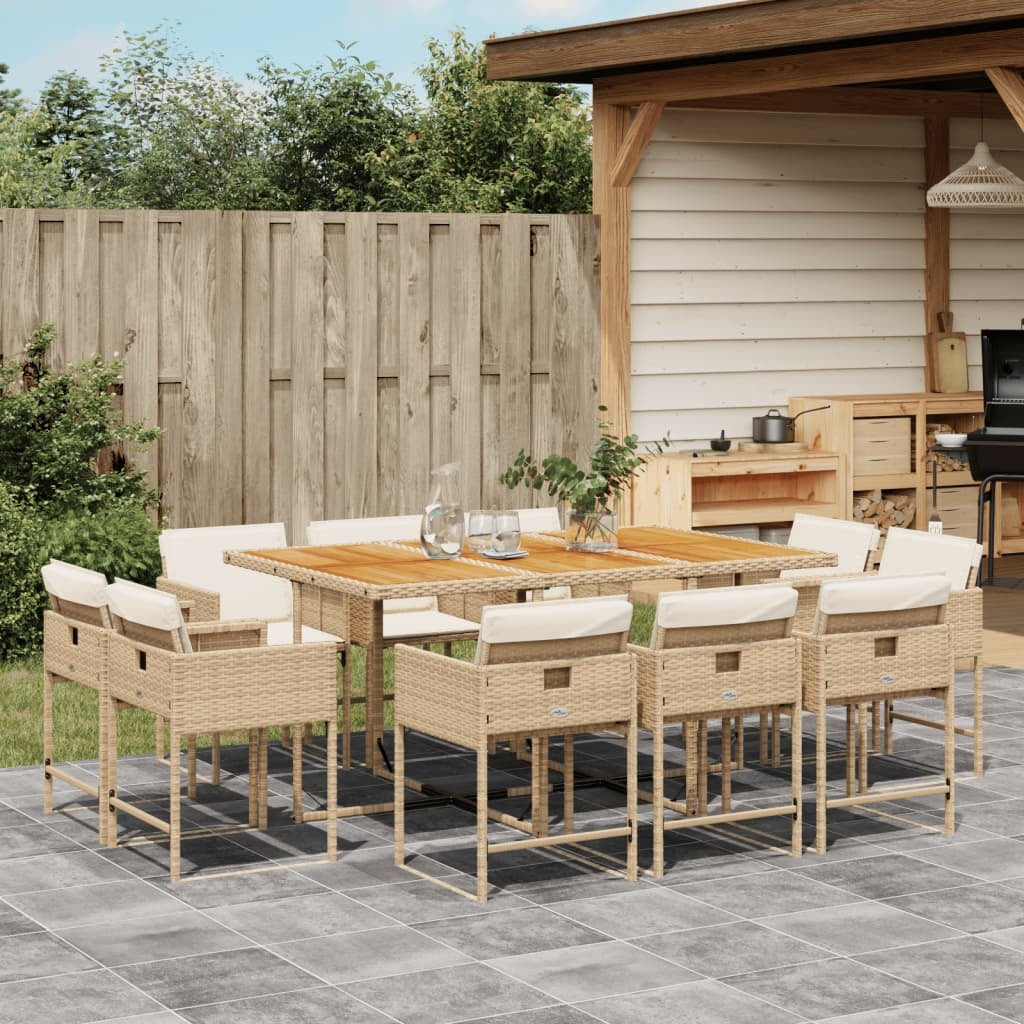 11 Piece Patio Dining Set with Cushions Beige Poly Rattan