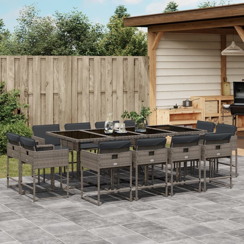 13 Piece Patio Dining Set with Cushions Gray Poly Rattan
