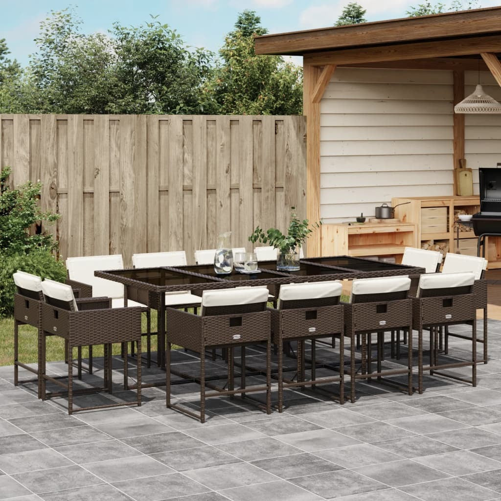 13 Piece Patio Dining Set with Cushions Brown Poly Rattan