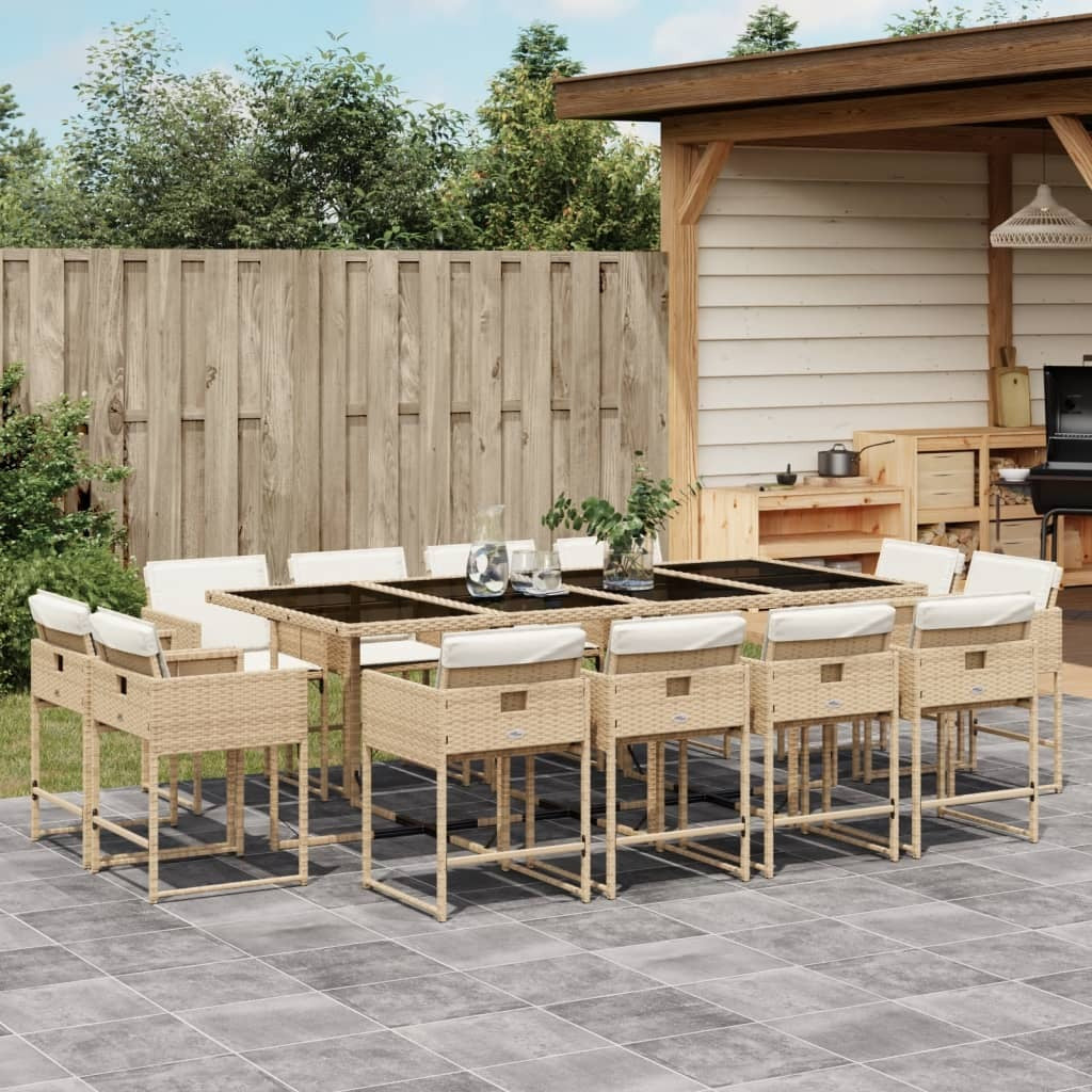 13 Piece Patio Dining Set with Cushions Beige Poly Rattan