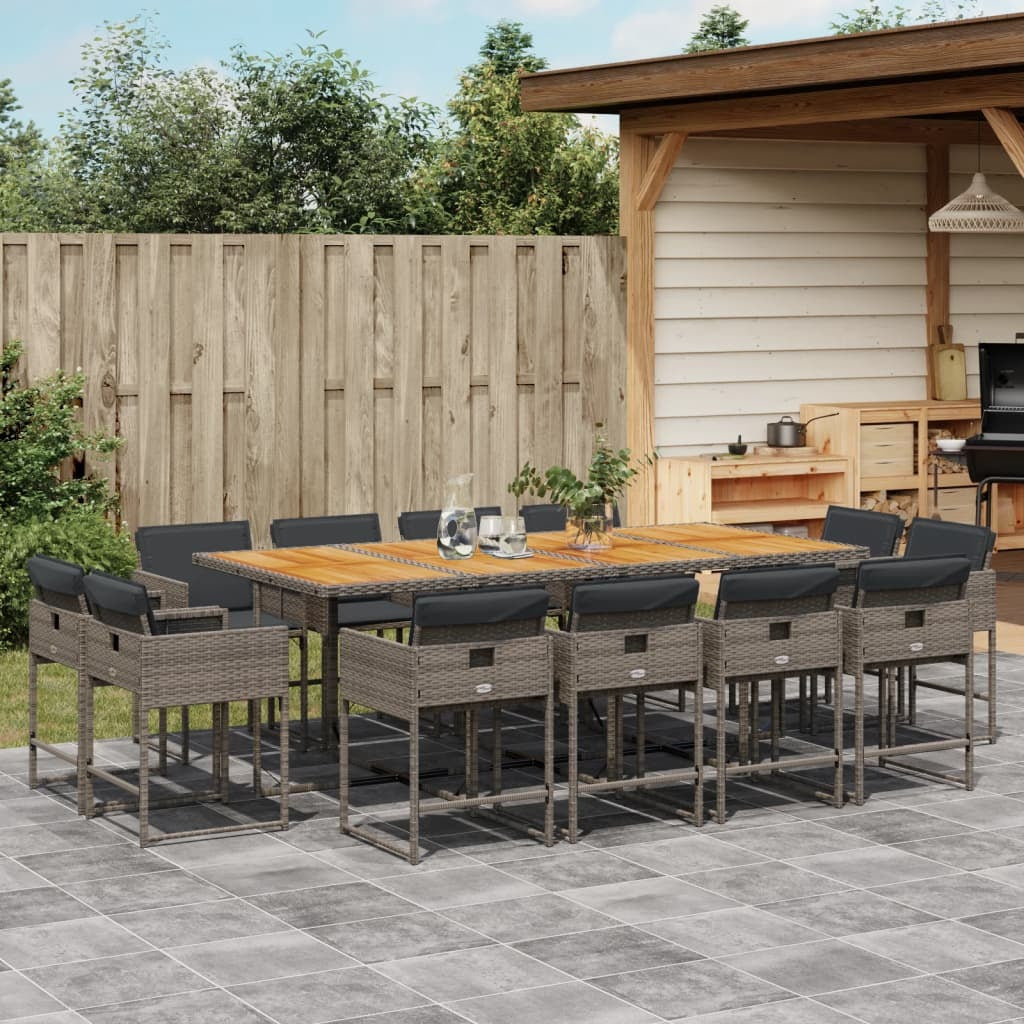 13 Piece Patio Dining Set with Cushions Gray Poly Rattan