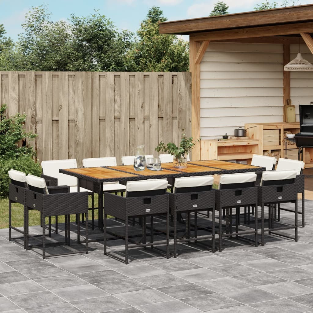 13 Piece Patio Dining Set with Cushions Black Poly Rattan