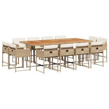 13 Piece Patio Dining Set with Cushions Beige Poly Rattan
