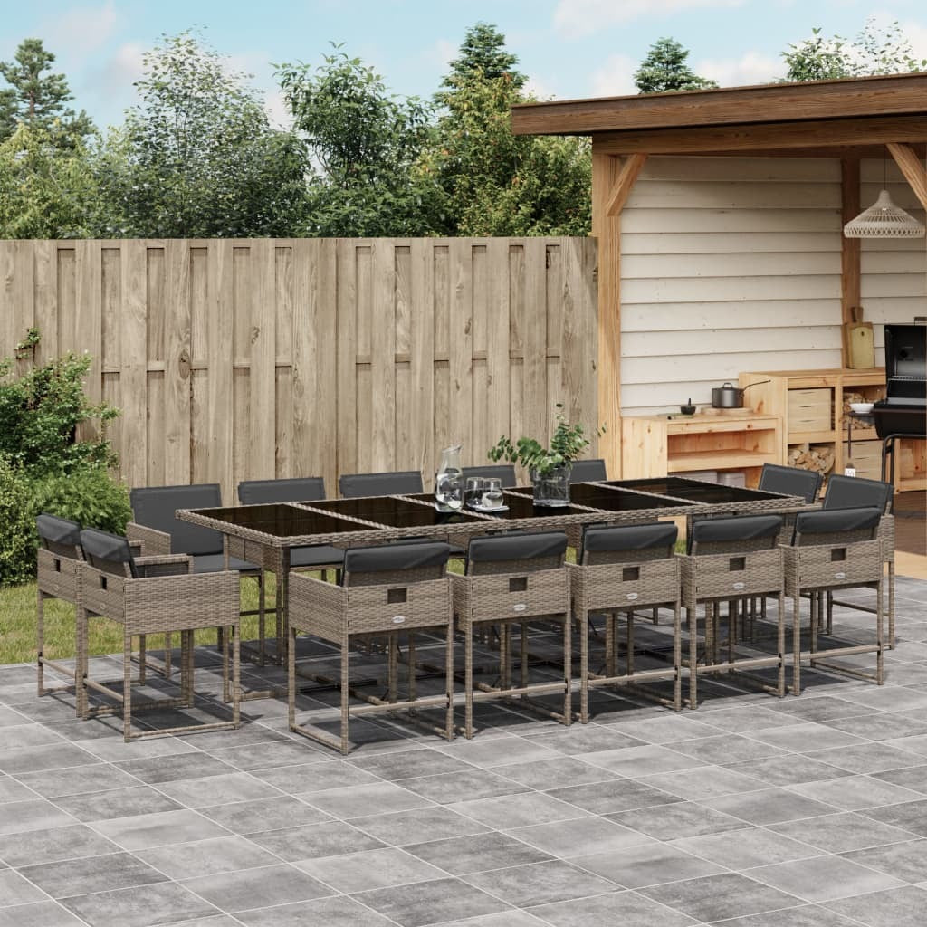 15 Piece Patio Dining Set with Cushions Gray Poly Rattan