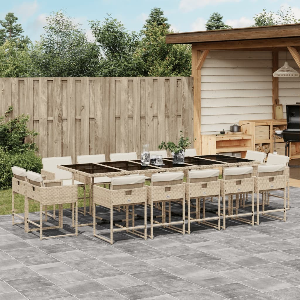 15 Piece Patio Dining Set with Cushions Beige Poly Rattan