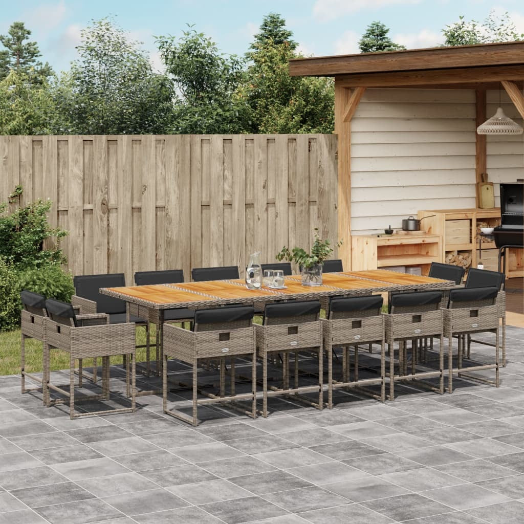 15 Piece Patio Dining Set with Cushions Gray Poly Rattan