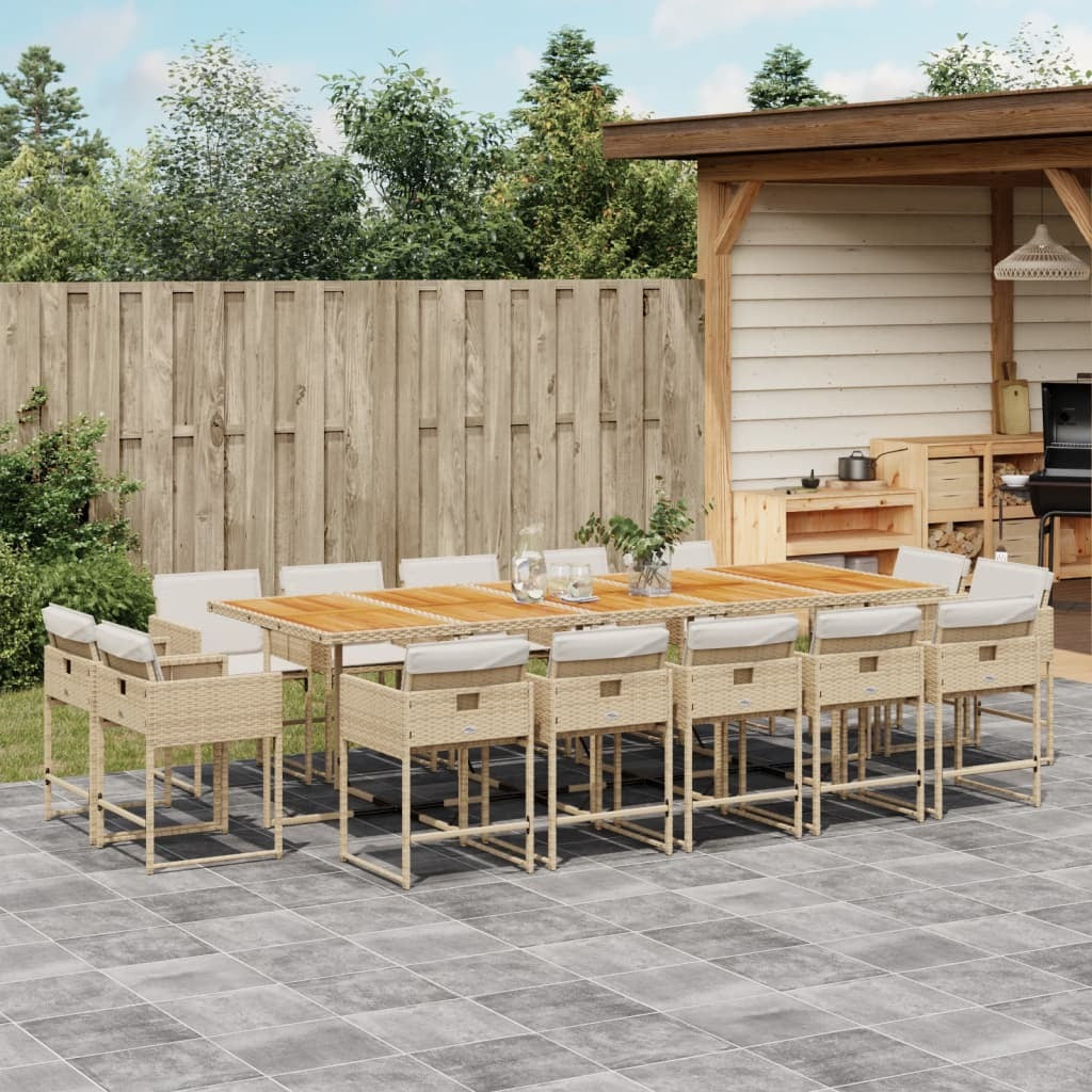15 Piece Patio Dining Set with Cushions Beige Poly Rattan