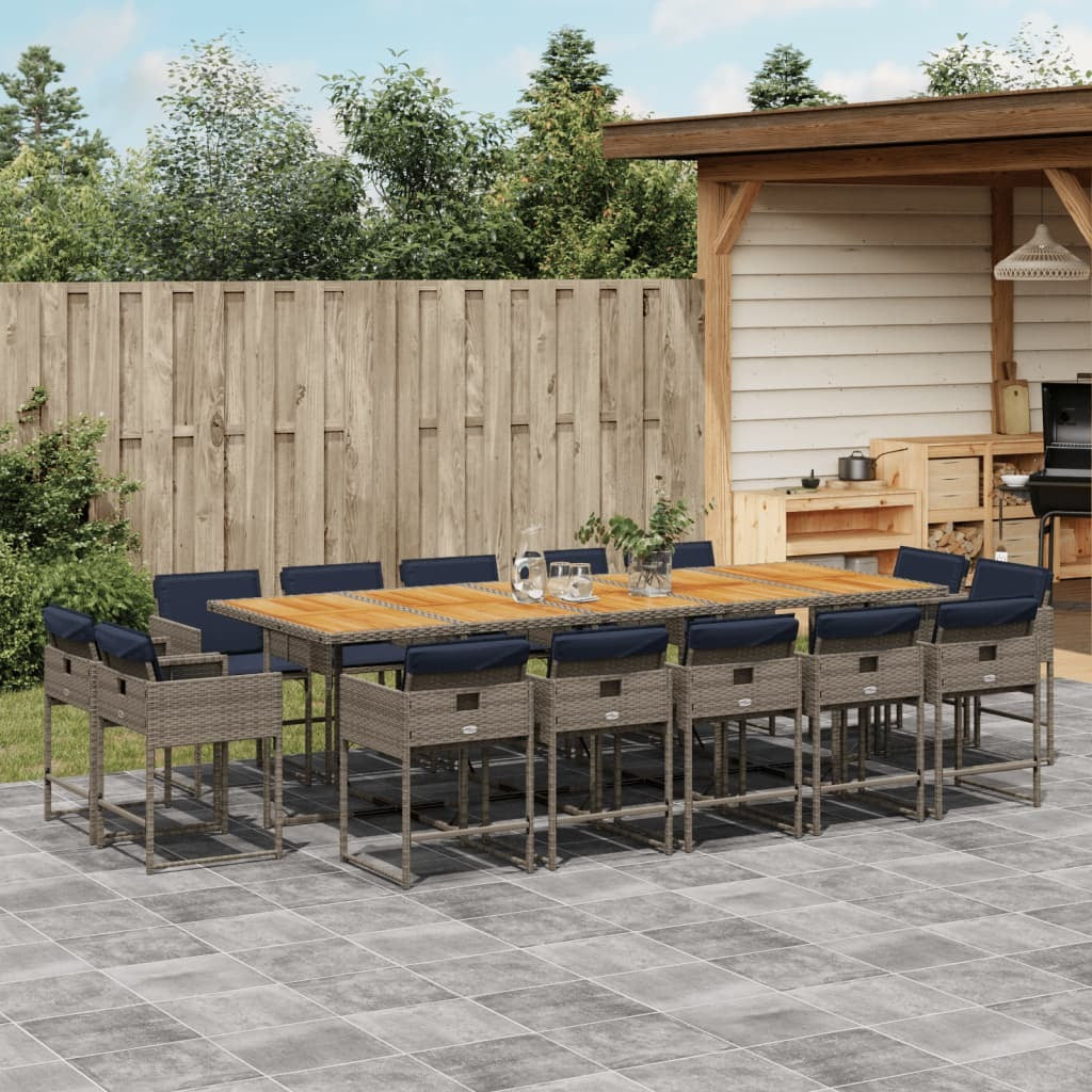 15 Piece Patio Dining Set with Cushions Gray Poly Rattan