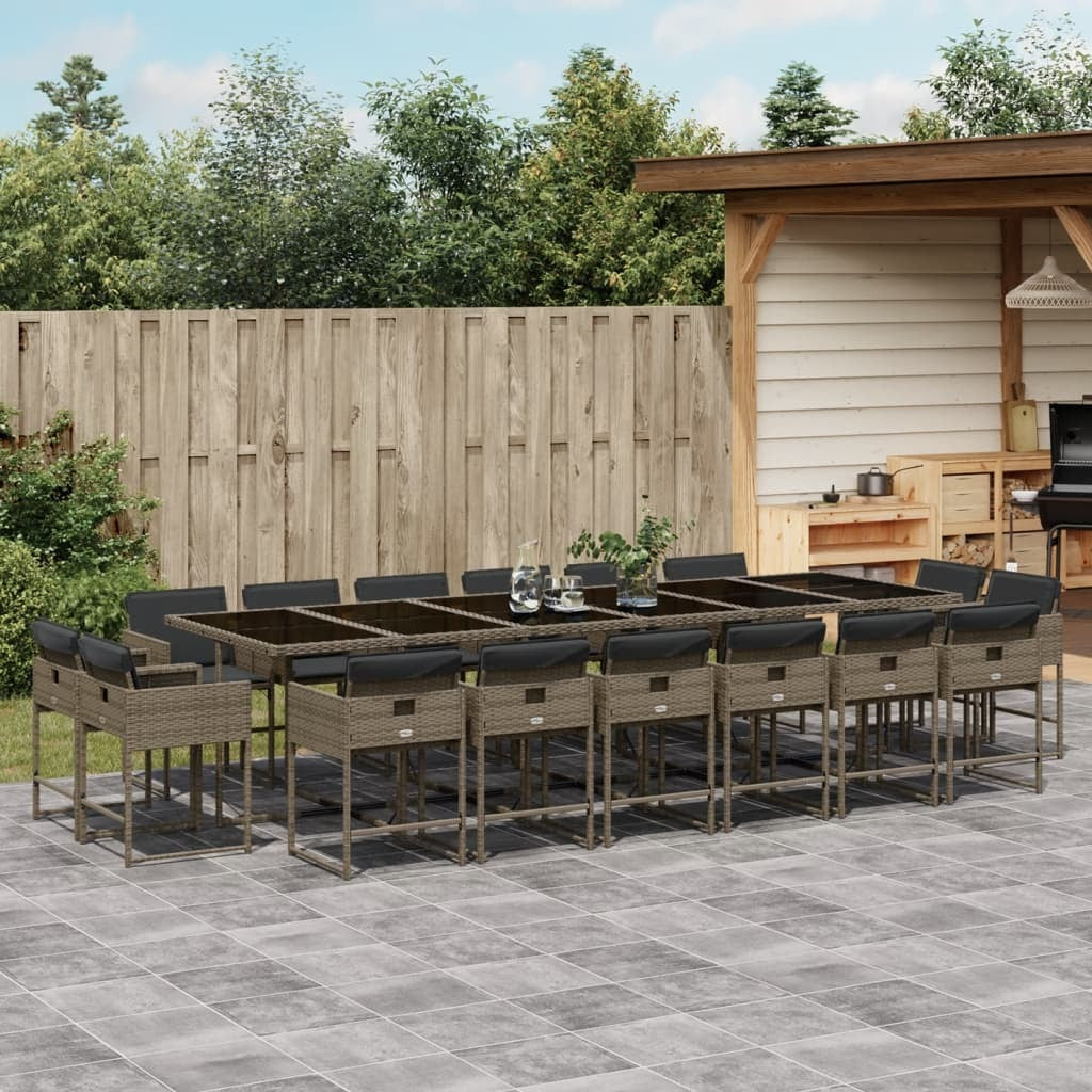 17 Piece Patio Dining Set with Cushions Gray Poly Rattan