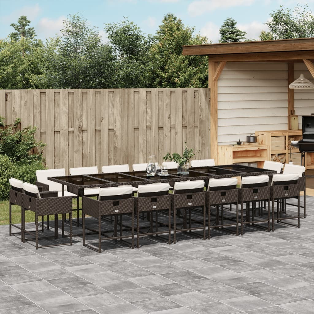 17 Piece Patio Dining Set with Cushions Brown Poly Rattan