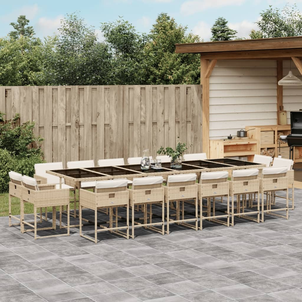17 Piece Patio Dining Set with Cushions Beige Poly Rattan