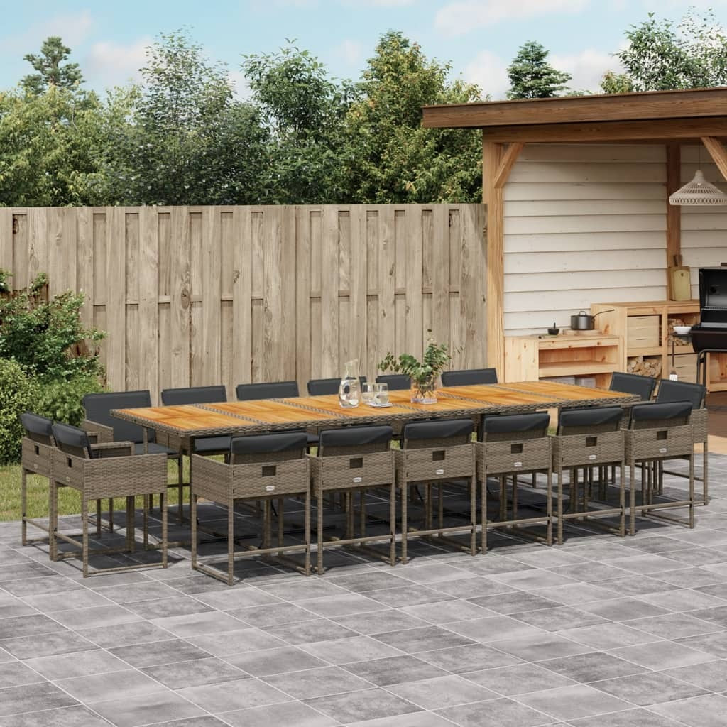 17 Piece Patio Dining Set with Cushions Gray Poly Rattan