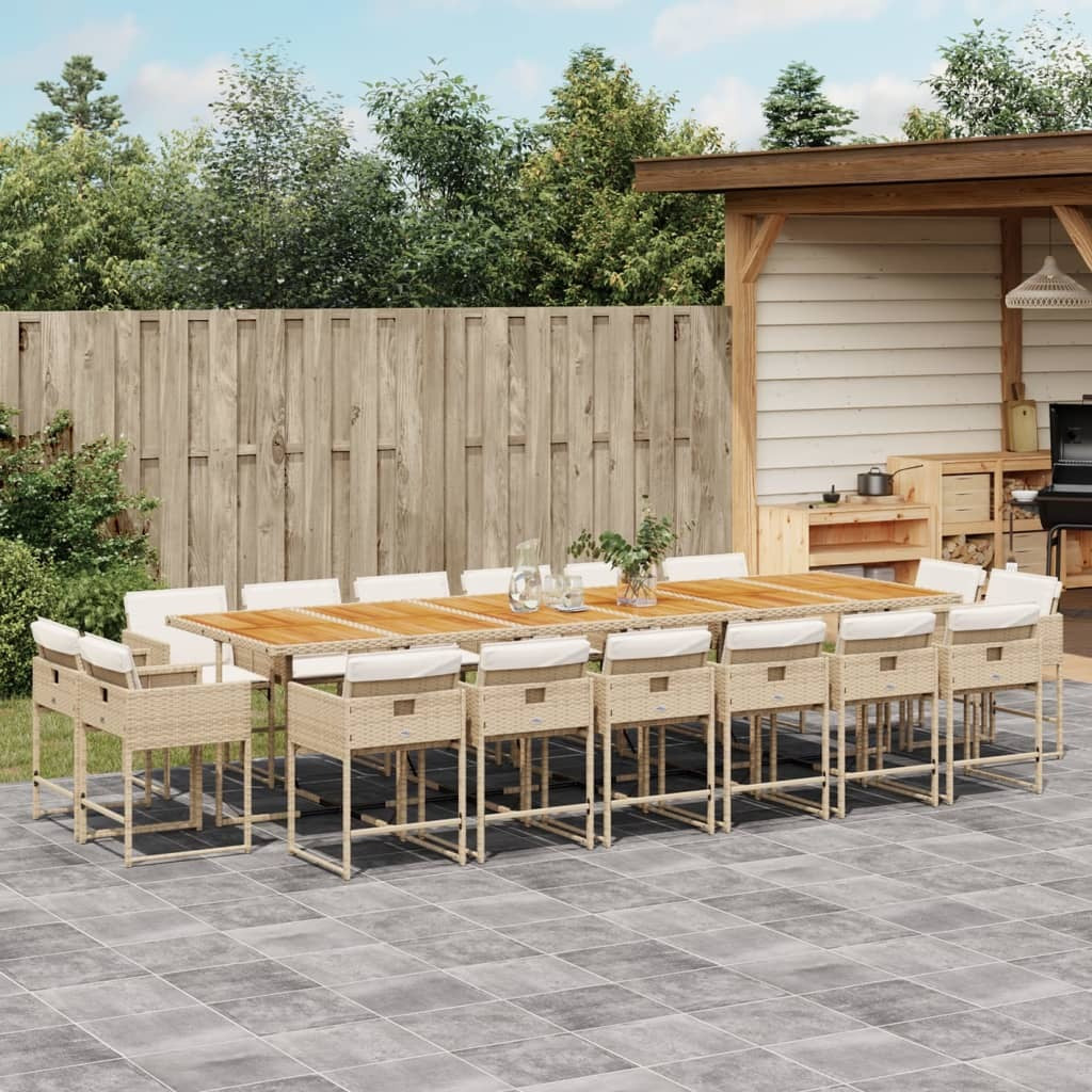 17 Piece Patio Dining Set with Cushions Beige Poly Rattan