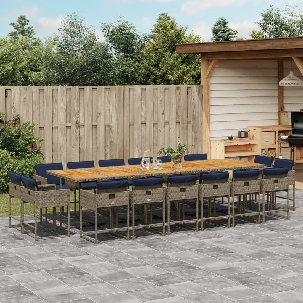 17 Piece Patio Dining Set with Cushions Gray Poly Rattan