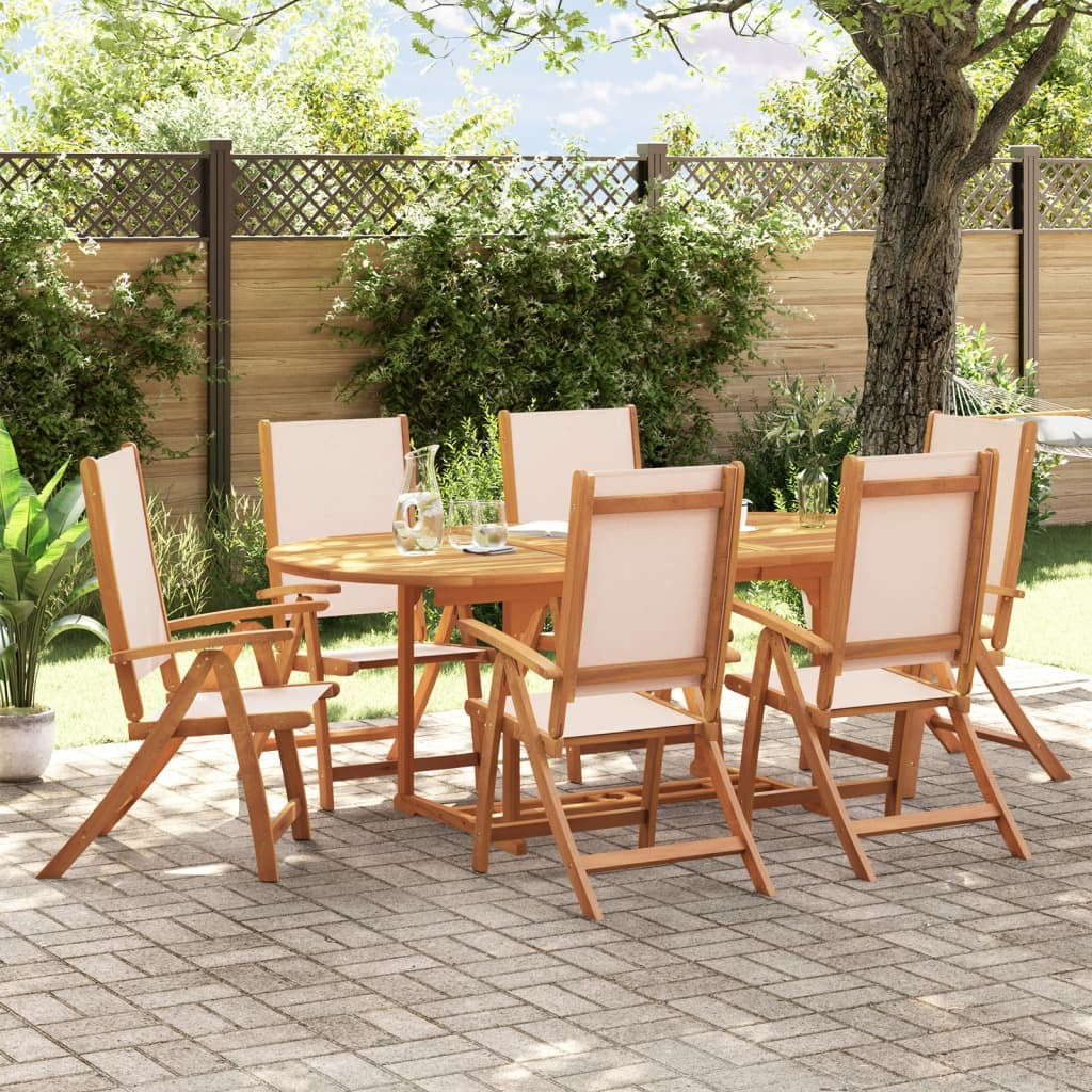 Garden Dining Set Cream, Natural wood Solid Acacia wood, Textilene