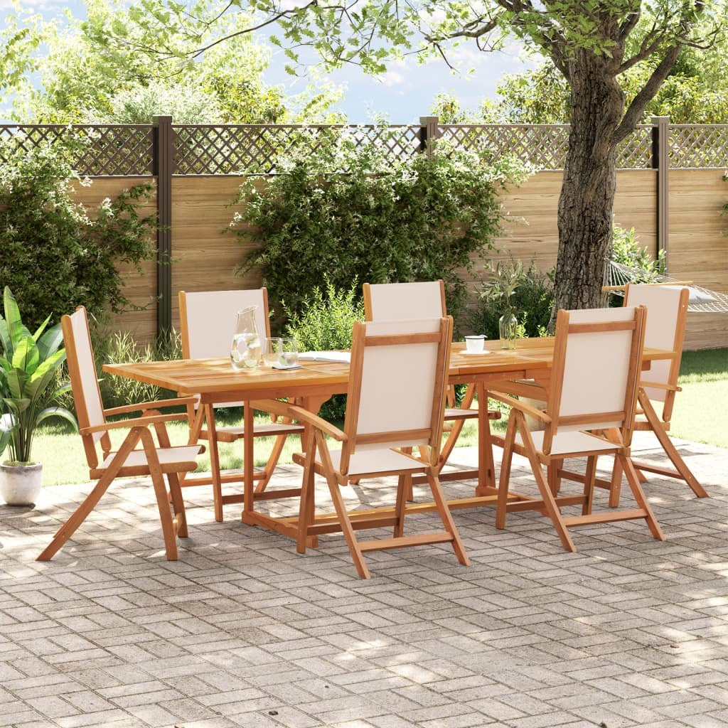 7 Piece Patio Dining Set Solid Wood Acacia and Textilene