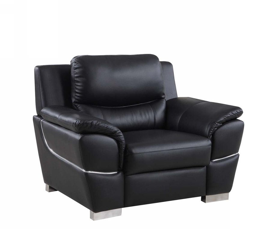 48" Black and Silver Leather Match Arm Chair