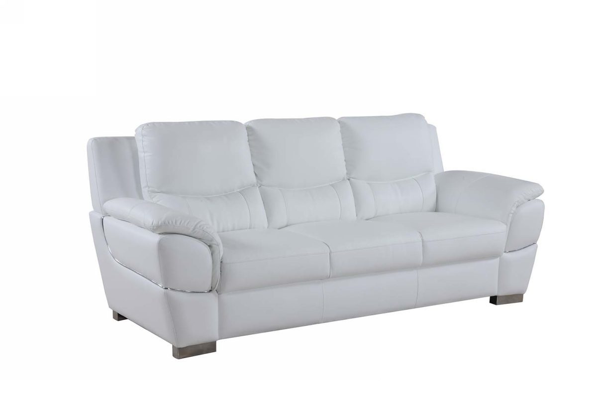85" White Leather Sofa With Silver Legs