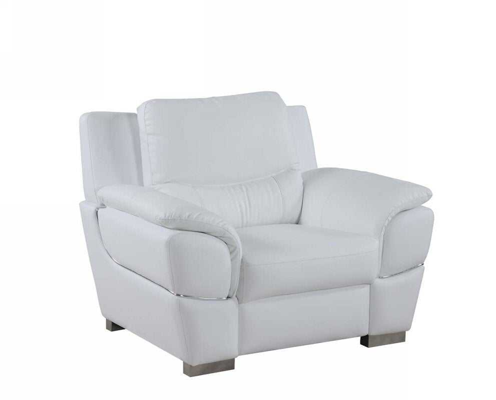48" White and Silver Leather Match Arm Chair