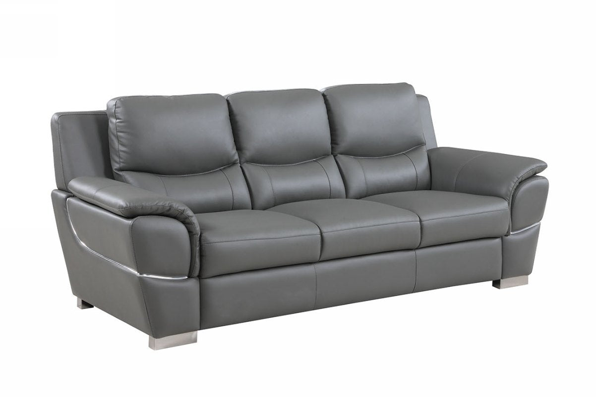 85" Gray Leather Sofa With Silver Legs