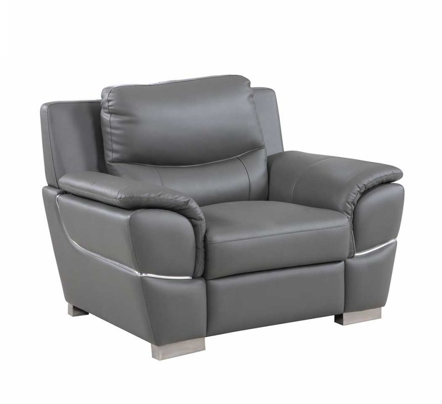 48" Gray and Silver Leather Match Arm Chair