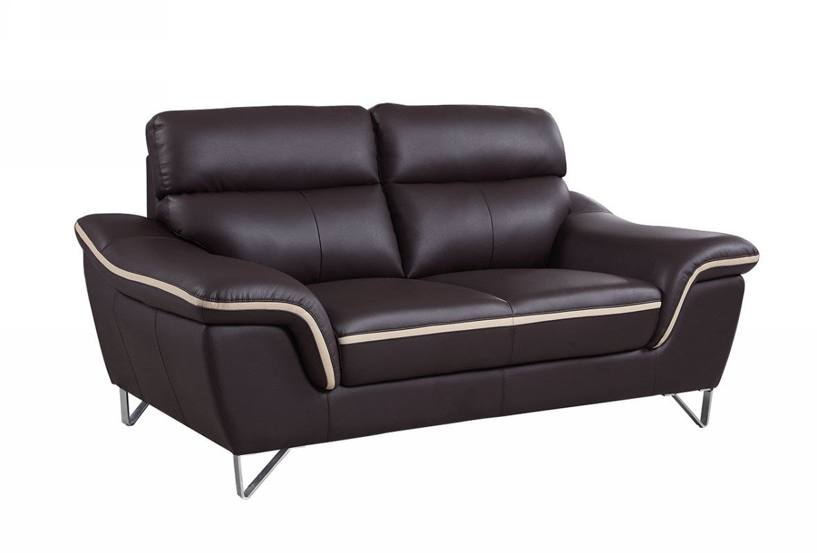69" Brown And Silver Faux Leather Love Seat