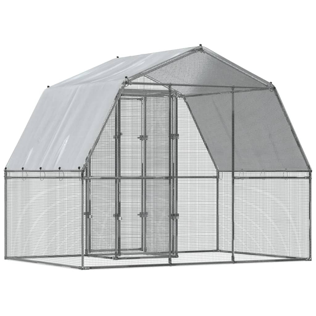 Chicken Cage with Roof and Door Silver Galvanized Steel