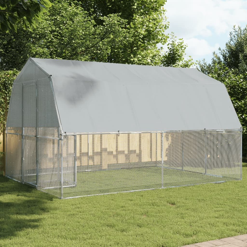 Chicken Cage with Roof and Door Silver Galvanized Steel