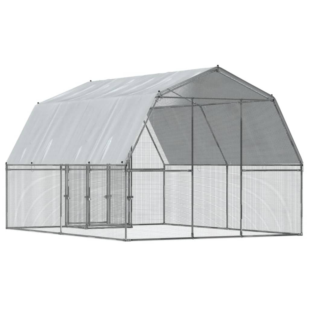 Chicken Cage with Roof and Door Silver Galvanized Steel