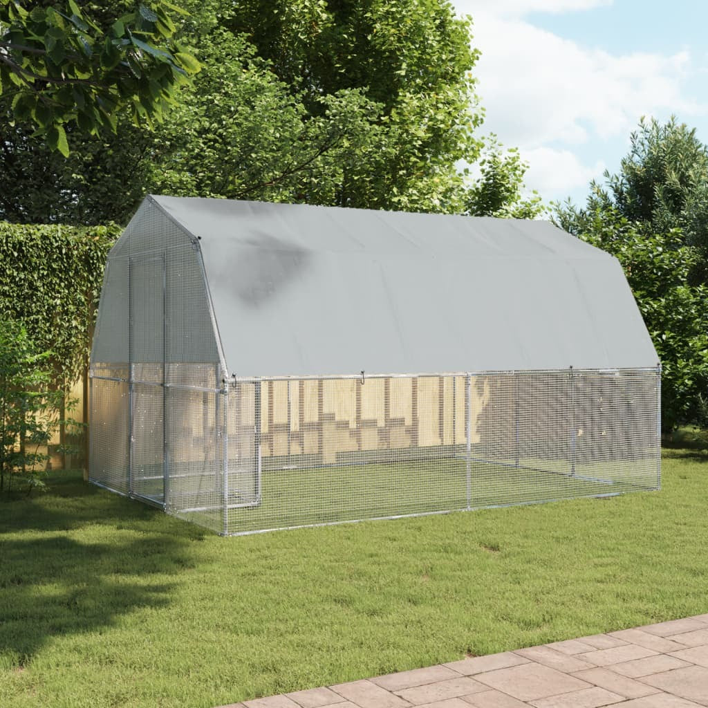 Chicken Cage with Roof and Door Silver Galvanized Steel