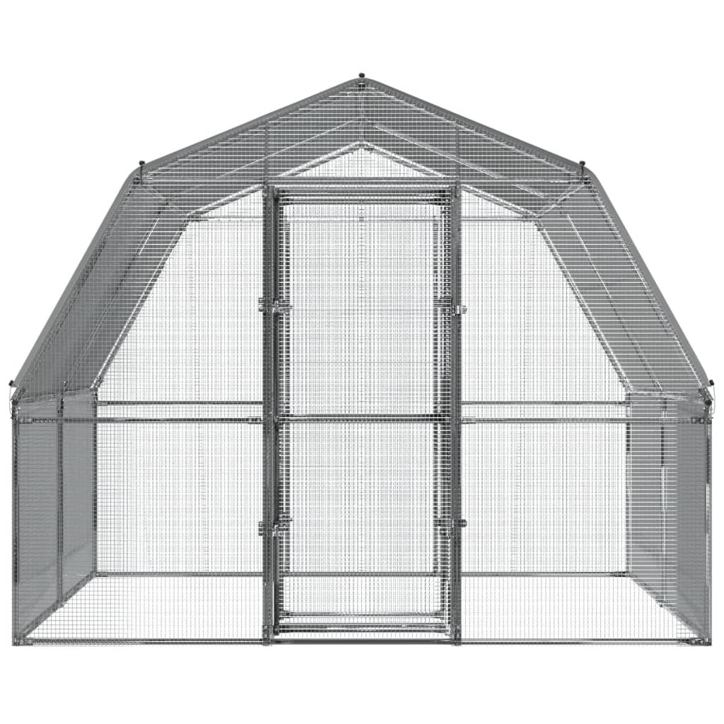 Chicken Cage with Roof and Door Silver Galvanized Steel