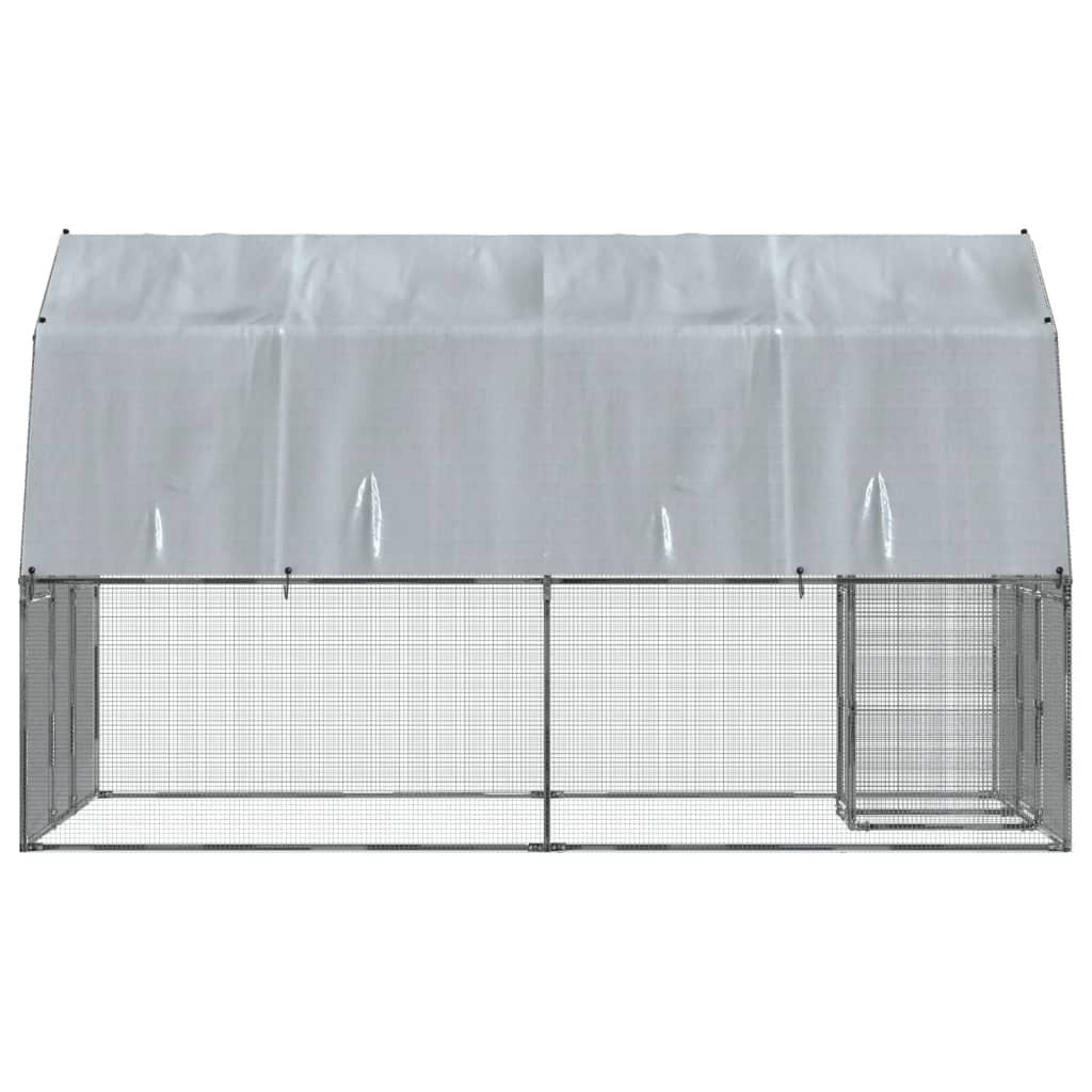 Chicken Cage with Roof and Door Silver Galvanized Steel