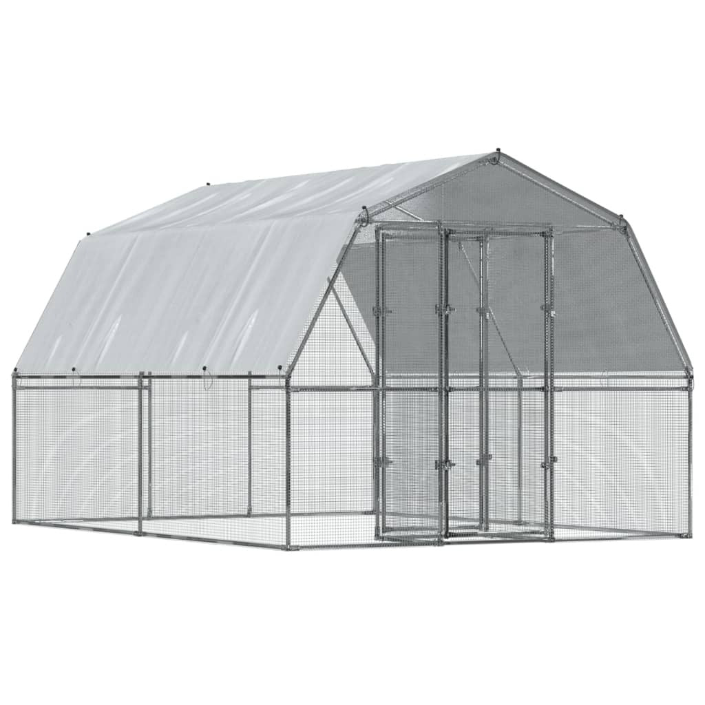 Chicken Cage with Roof and Door Silver Galvanized Steel
